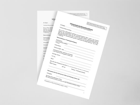 Selbstauskunft-Formular mit Datenschutzerklärung für Versand